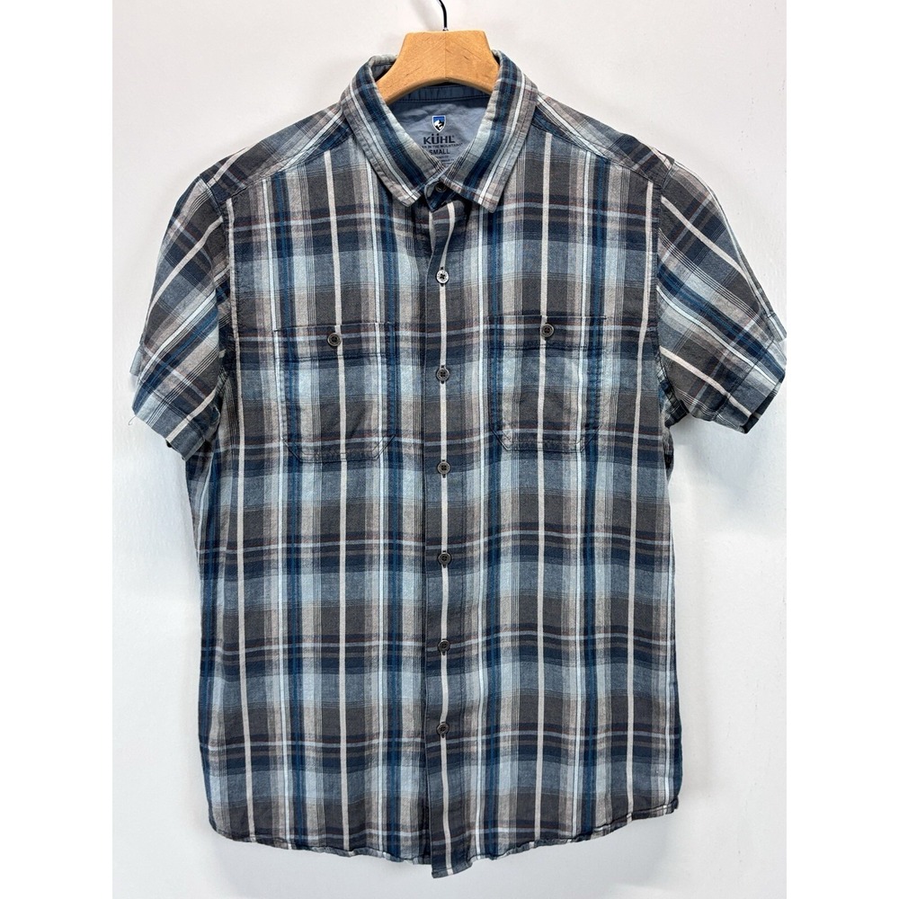Kuhl Skorpio Linen Blend Shirt Sz Small Men's Blue Plaid Button Up Gorpcore Hike